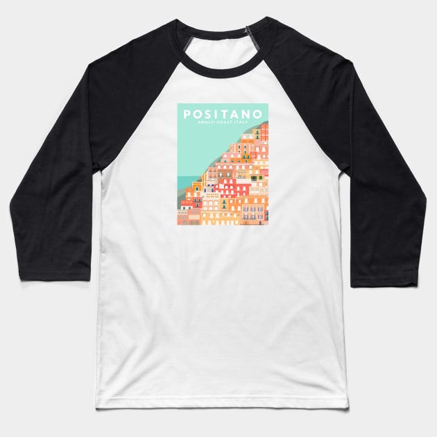 Positano, Amalfi Coast, Italy Travel Poster Baseball T-Shirt by lymancreativeco